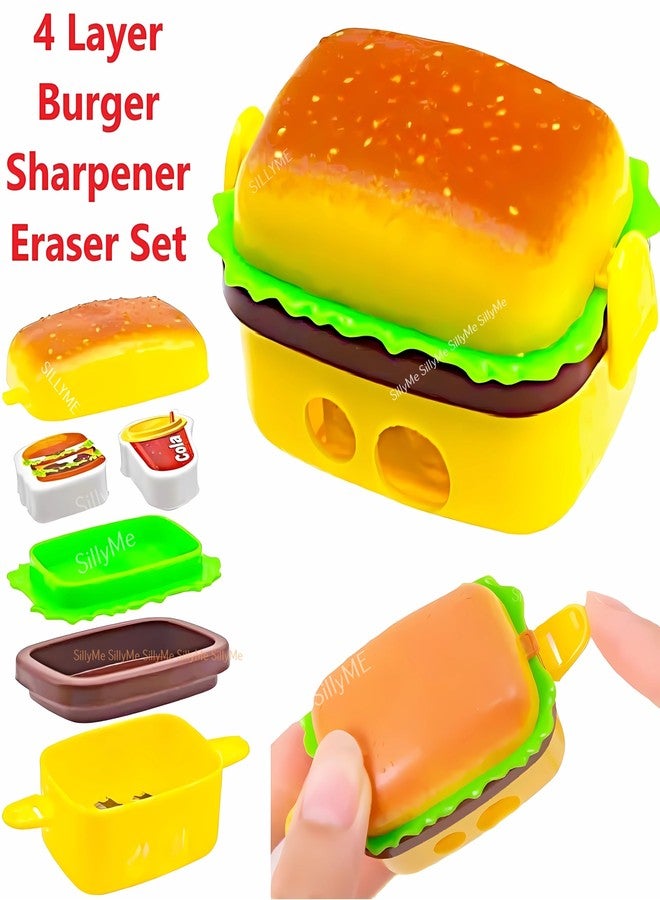 Funny Teddy 24pcs Mini Burger Shaped Pencil Sharpener with 2 erasers Look Like Fries & Milkshake - Return Gifts Birthday Party for Kids - Birthday Return Gift for Kids Birthday Age 6-10 2 3 5 8 12 Years - Image 3